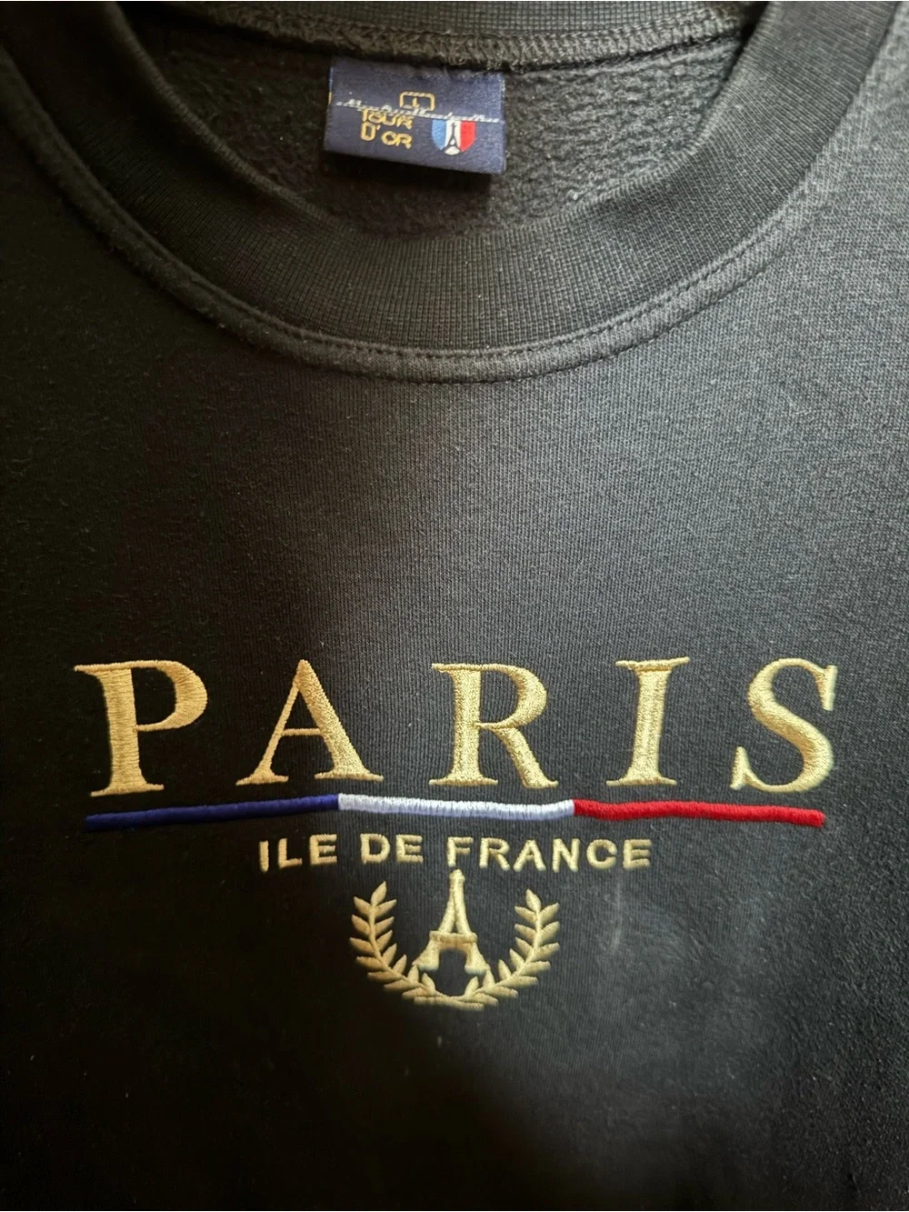 Paris Ile de France Embroidered Crewneck Sweatshirt - Black